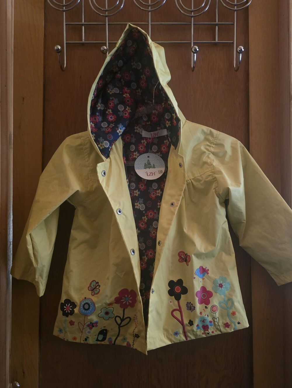 New with tags 3T yellow floral hooded rain coat